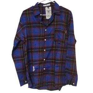 Mens XL Blue & Red Button Up Long Sleeve Plaid Shirt